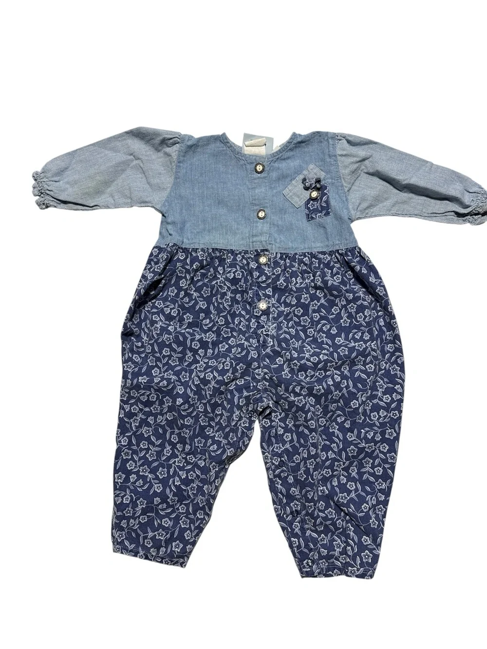 Vintage San Francisco Blues Floral Denim Jumpsuit 24M